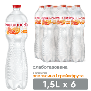 Моршинська з ароматом Апельсину і Грейпфруту 1,5 л слабогазований напій — фото 1