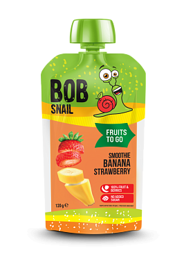 Пюре фруктово-ягодное "Смузи Банан-Клубника" Bоb Snail пастеризованное 120 г — фото 1