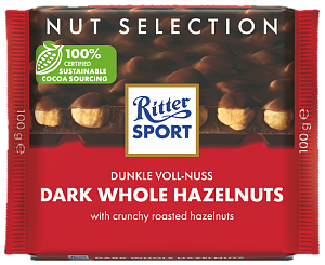 Шоколад Ritter Sport чёрный с цельным лесным орехом 100 г — фото 1