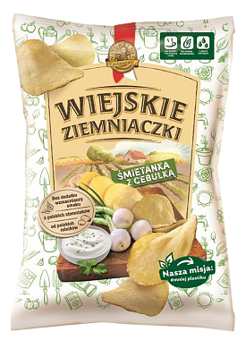 Картофельные чипсы Wiejskie Ziemniaczki со вкусом сметаны и лука 130 г — фото 1
