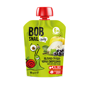 Пюре фруктово-ягодное "Яблоко-Груша-Черная смородина" Bоb Snail для детей от 6 месяцев 90 г — фото 1