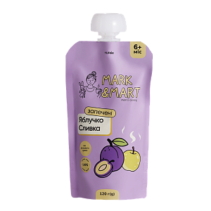 Пюре фруктове Mark&Mart &laquo;Запечене яблучко і сливка&raquo; без цукру для дітей 120 г — фото 1