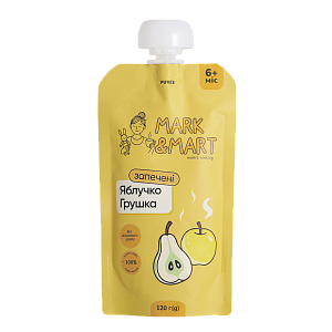 Пюре фруктовое Mark&Mart &laquo;Запечённое яблочко и грушка&raquo; без сахара для детей 120 г — фото 1