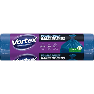 Пакеты для мусора Vortex Double Power LDPE многослойные синие 120 л &times; 10 шт — фото 1