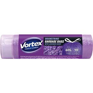Пакеты для мусора Vortex HDPE с затяжкой фиолетовые с ароматом лаванды 60 л &times; 10 шт — фото 1