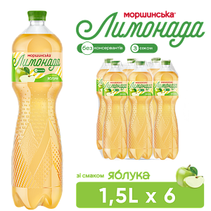 Моршинська Лимонада зі смаком яблука 1,5 л соковмісний середньогазований напій — фото 1