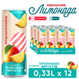 Моршинська Лимонада зі смаком тропічних фруктів 0,33 л соковмісний середньогазований напій — фото 1