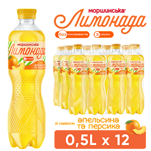 Моршинська Лимонада зі смаком апельсина та персика 0,5 л соковмісний середньогазований напій — фото 1