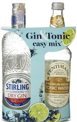 Набор джин Stirling London Dry Gin 0,7 л + тоник Fentimans Премиум Индиан безалкогольный сильногазированный 0,5 л — фото 1