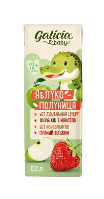 Cок Galicia Baby Яблоко-клубника с мякотью 0,2 л — фото 1