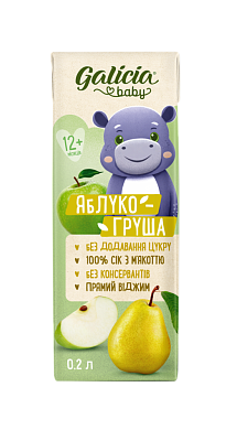 Cік Galicia Baby Яблуко-груша з м’якоттю 0,2 л — фото 1