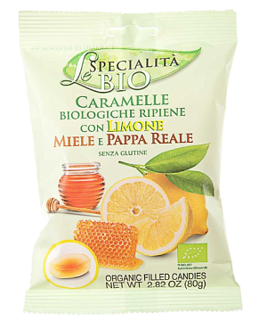 Льодяники Le Specialitа Bio з лимоном, медом і маточним молочком 80 г — фото 1