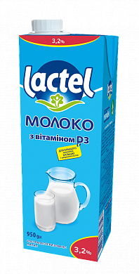 Молоко Лактель з вітаміном D 3.2%, 0,95 л
 — фото 1