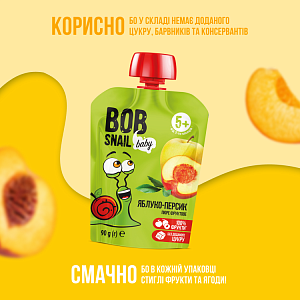 Пюре фруктове "Яблуко-Персик" Bоb Snail для дітей від 5 місяців 90 г — фото 2