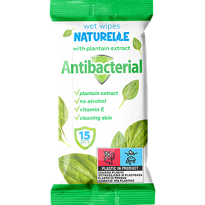Cалфетки влажные Naturella Antibacterial с экстрактом листьев подорожника 15 шт — фото 1